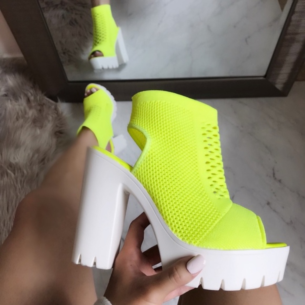 Neon Lime Green Peep Toe Bootie Heel - Picture 2 of 2